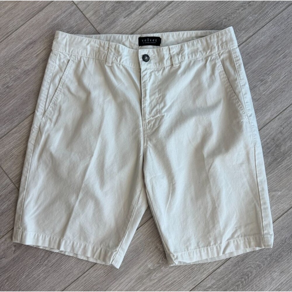 Velvet by Graham & Spencer Men’s Chino Shorts Size 32 Cream Cotton Made USA